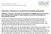 Verdacht auf vorsätzliche Brandstiftung bestätigt.